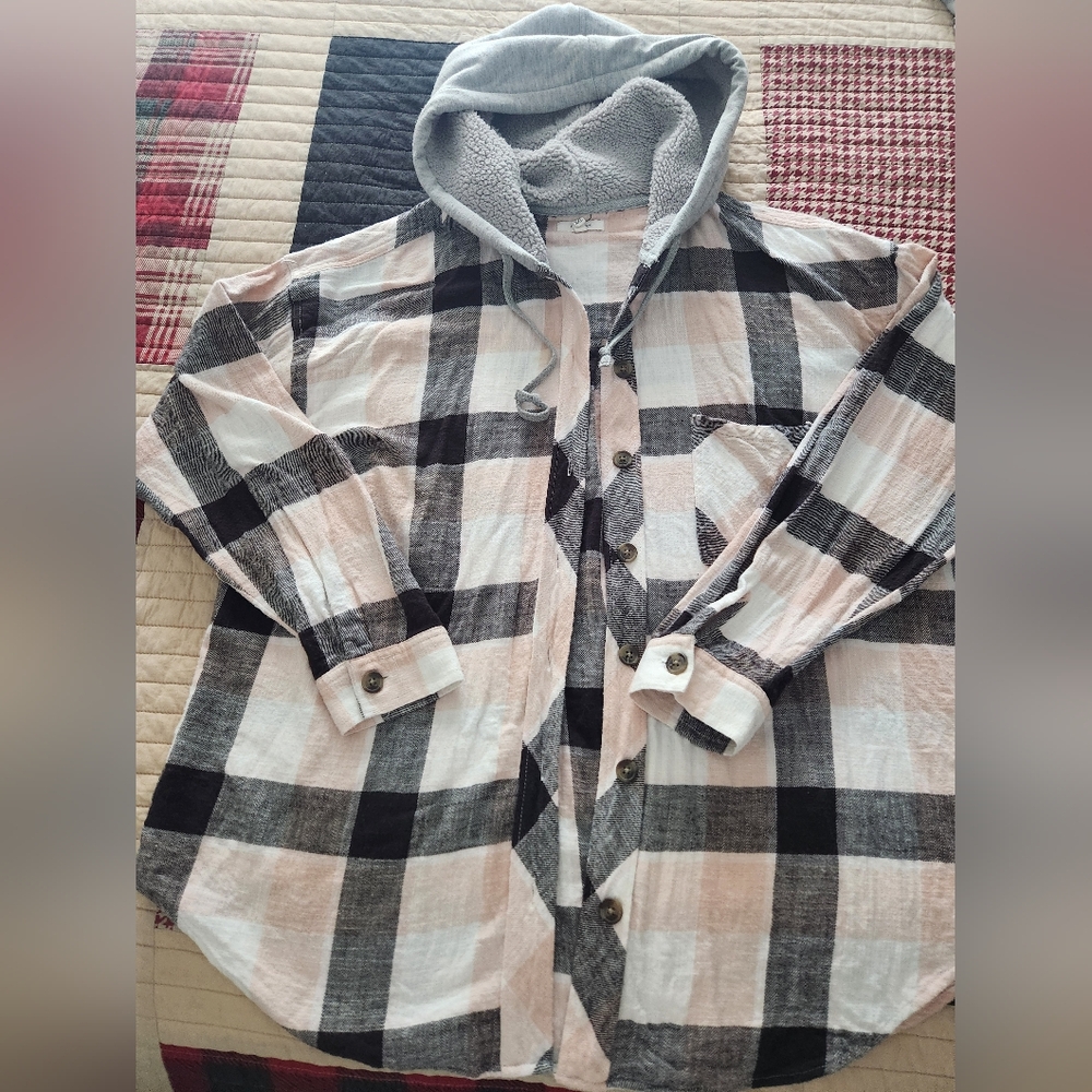 Plaid Button-Up Hooded Shirt